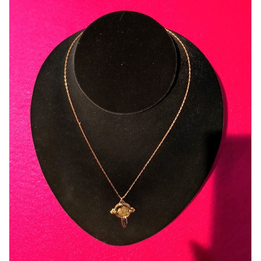 1989 Franklin Mint Sterling Silver & 14K Gold Madonna and Child Pendant Necklace